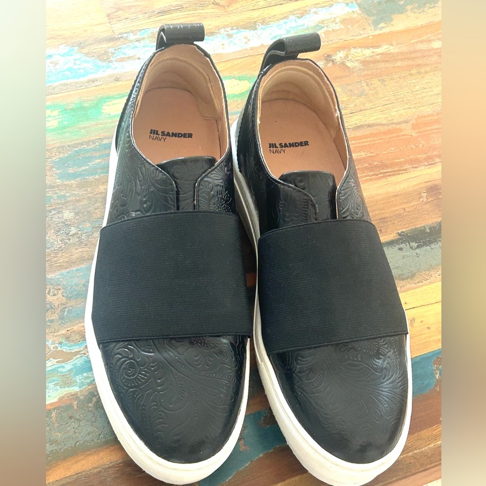 Jil Sander Black Embossed Leather Slip-Ons 7.5